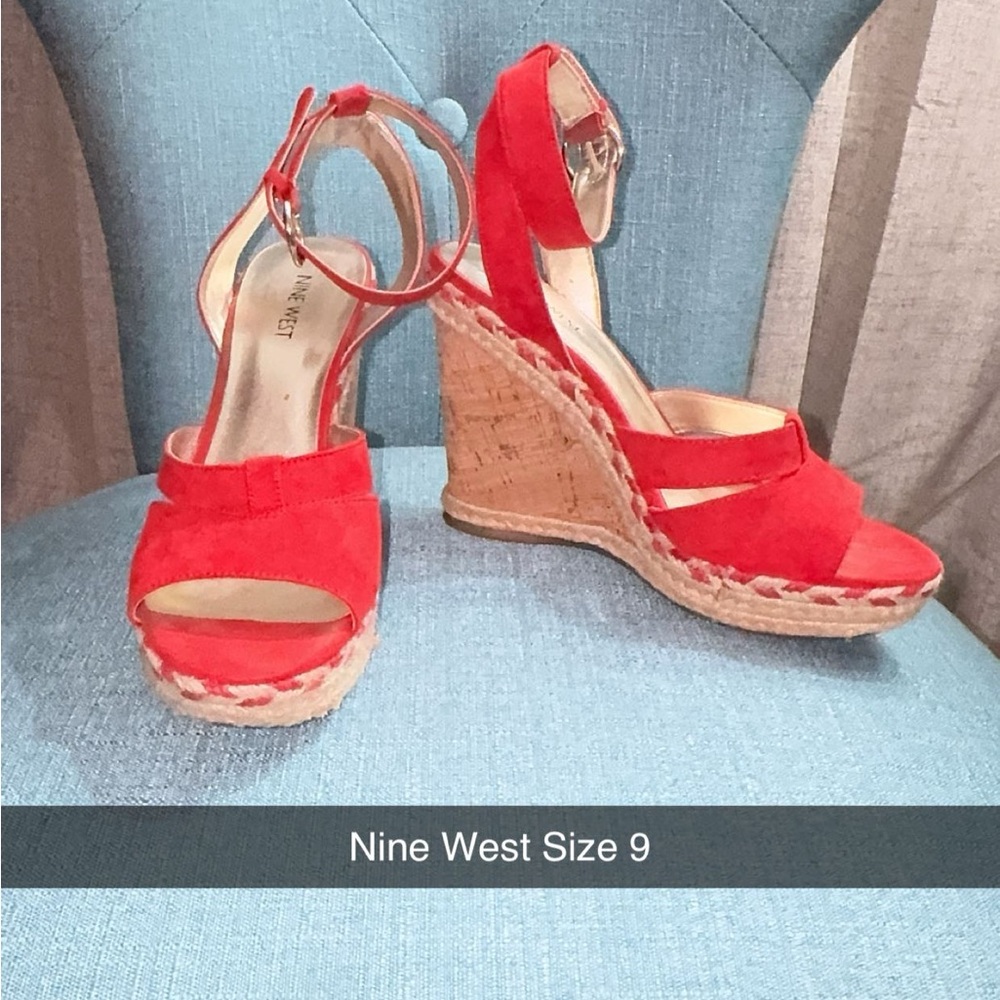 Nine West Vibrant Red Wedge Sandals